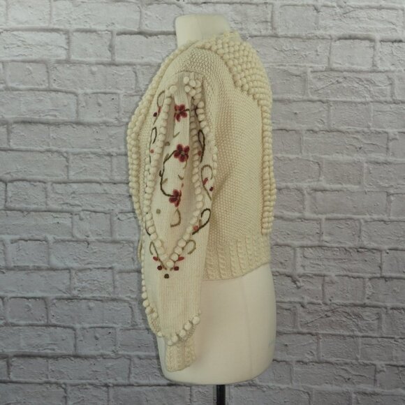 Vintage 80s Haziipar Hungarian Handmade Folklore Bobble Cardigan Sweater - Picture 3 of 10